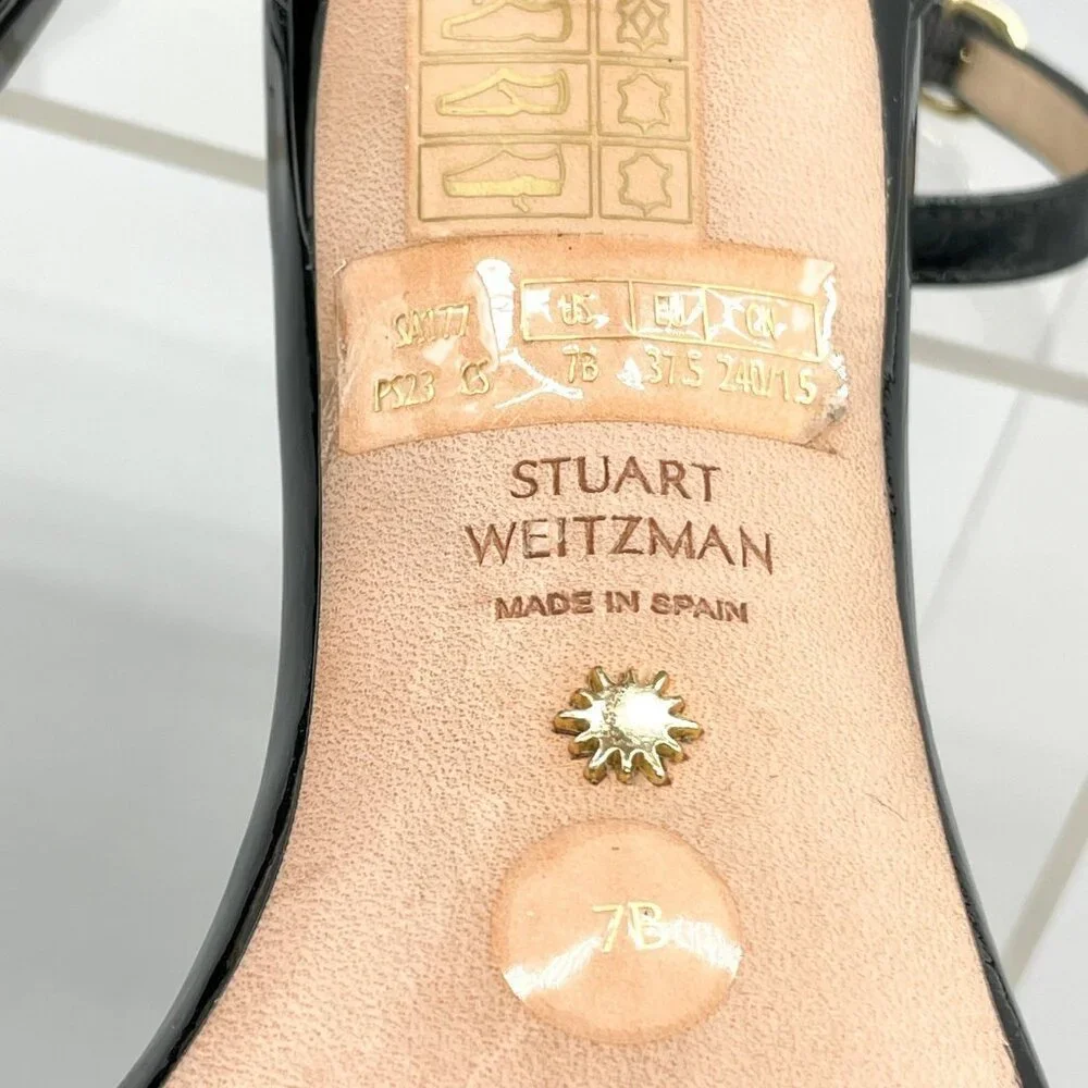 Stuart Weitzman Nudistcurve Black Patent Leather Strappy Stiletto Heel - Picture 13 of 14